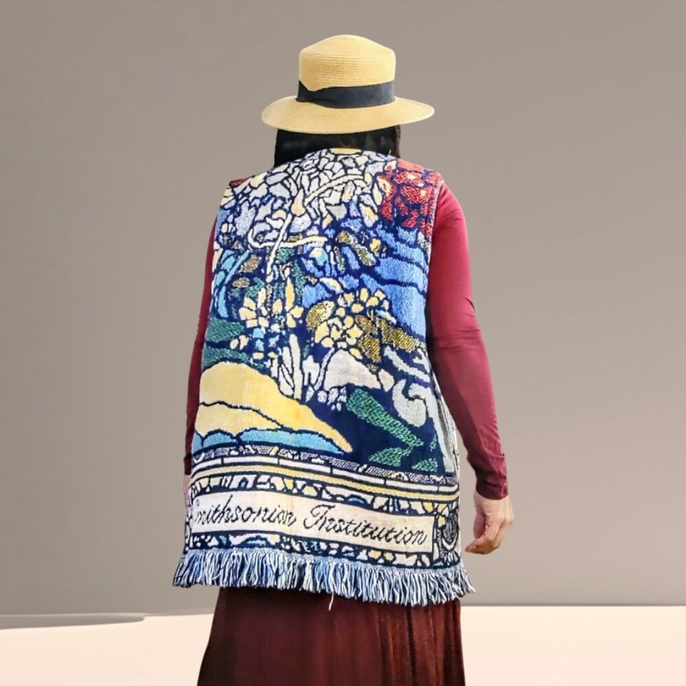 It's in the bag  vtge USA made multicolor weaved fringed tapestry vest OS